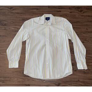 Faconnable Dress Shirt Mens Medium Yellow Blue Stripe Classique Long Sleeve